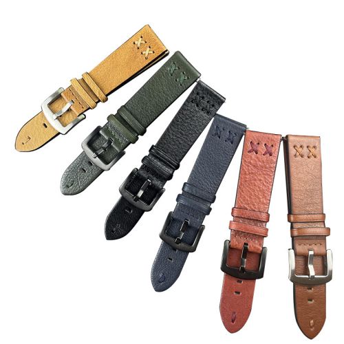 20mm 22mm Genuine Leather Watch Strap Top Layer Cowhide Hand-Stitched Vintage Watch Band (ZPB-588)