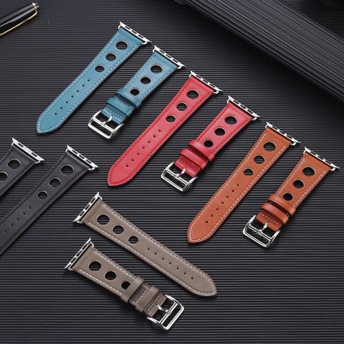 Custom Pinhole First Layer Calfskin Watch Strap For Apple Watch Ultra 2 49mm Band For Iwatch Series 9 8 7 38 40 41 42 44 45 Mm (ZPB-592)