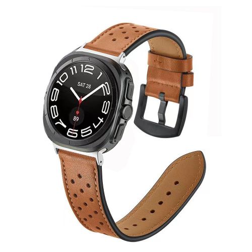 Perforated Vintage Genuine Leather Watch Strap For Samsung Galaxy Watch 7 Ultra 47mm Watch Band (ZPB-563)