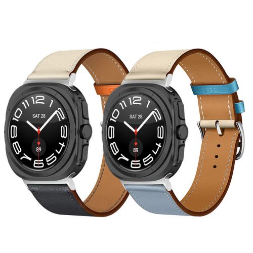 Single Loop Two-Tone Genuine Leather Watch Strap For Samsung Galaxy Watch 7 Ultra 47mm Watch Band (ZPB-555)