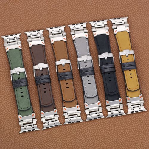 New Mecha Silicone Composite Crazy Horse Leather Grain Strap for Apple Watch Ultra 2 49mm （ZPB-651）