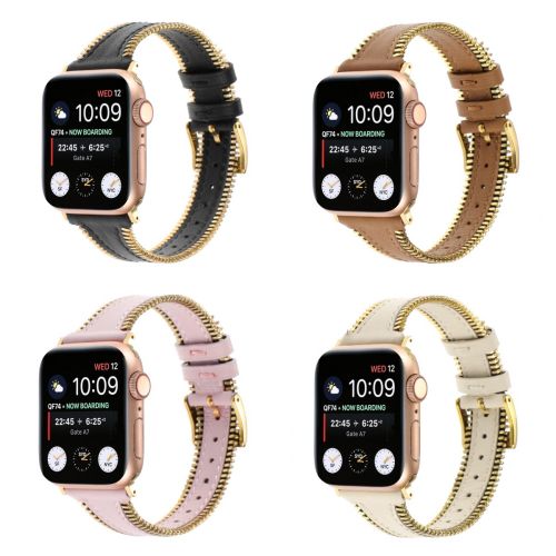 Fashion Slim Zipper Leather Strap For Apple Watch Band 38 40 41 42 44 45 49 Mm Iwatch Ultra 2 Se 9 8 7 6 5 Wristband (ZPB-463)