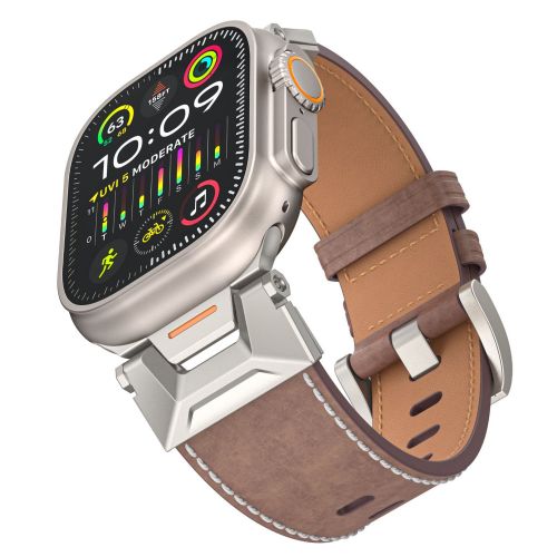 Rugged Metal Connector Genuine Leather Strap For Apple Watch Band 38 40 41 42 44 45 49 Mm For Iwatch Ultra 2 Se 9 8 7 6 5 (ZPB-447)